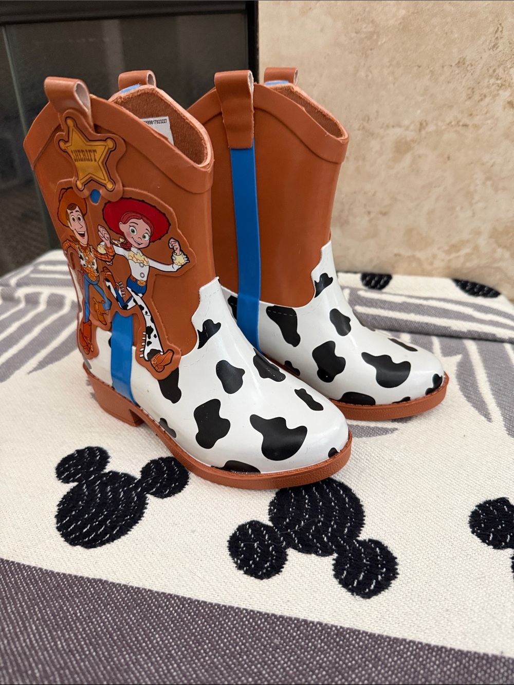 Toy Story Kids' Cow Print Brown & White Cowboy Rain Boots